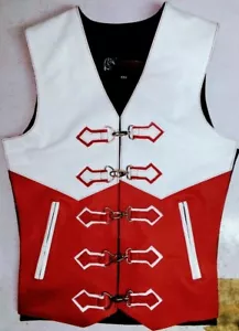 Motorcycle Vest Leather Waistcoat Biker Leather Red & White Custom Designed Vest - Picture 1 of 4