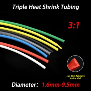 Adhesive Glue Lined Heat Shrink Sleeving 3:1 Ratio Waterproof Heatshrink Tubing - Picture 1 of 8