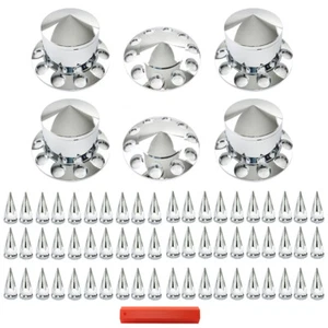 For Semi Truck Wheel Axle Covers Spiked Chrome Hub Cover Kit 33mm Front & Rear - Picture 1 of 16
