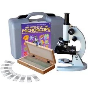 AmScope 40x-1000x Scholar Biology Student Compound Microscope w 50 Prep Slides - Picture 1 of 8