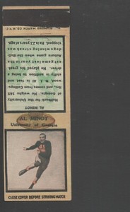 1934 Diamond Football Matchcover #77 Al Minot-Georgia Bulldogs Ex Mint Cover