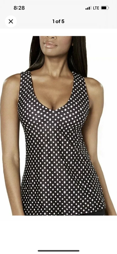 NIKE Womens Swim Tankini Top Black White Polka Dot Loose Fit Size XS