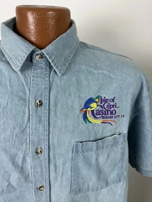 Vintage 90s Denim Shirt Men Large Isle of Capri Casino Button Down Bossier City - Image 1 of 4