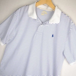 Polo Ralph Lauren Performance Polo Shirt Boys XL Blue White Striped Stretch Tech - Picture 1 of 9