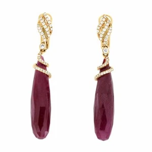 Rose Cut Sliced 31 CT Natural Ruby 0.38 CT Diamonds 18K Rose Gold Drop Earrings - Picture 1 of 5