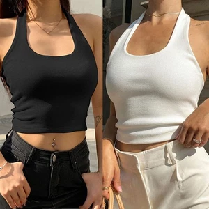 New Fashion Vest Women Tee Backless Blouse Crop Tops Halter Knit Ladies - Picture 1 of 24