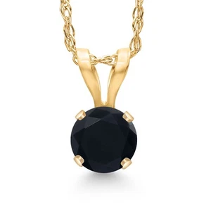 0.22 Ct Round Black Onyx 14K Yellow Gold Pendant with Chain - Picture 1 of 6