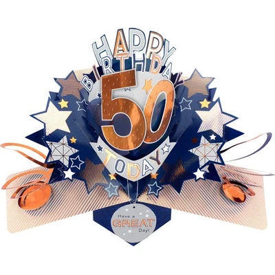 Happy 50th Birthday 50 Today Pop-Up Greeting Card Love Kate's Pop Up Cards Him - Image 1 of 3