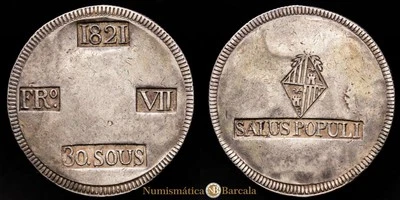  Fernando VII 30 Sous (26,89g) 1821 Mallorca AC-1293 MBC+ - Image 1 of 3