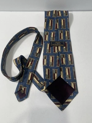 Gravata larga Nordstrom XMI 100% seda feita à mão azul geométrica EUA - Imagem 1 de 3