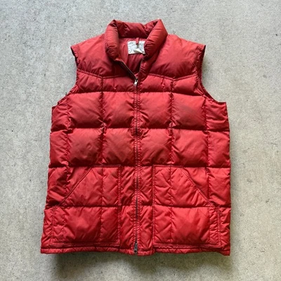 Men's Vintage 80's Sears Western Goose Down Orange Puffer Zip Up Vest Sz Large - Image 1 of 4