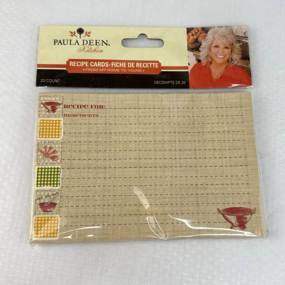 2 Paula Deen Kitchen 20 Recipe Cards Colander Mixing Bowls and Spoon Pattern