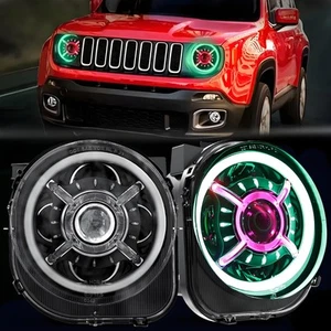 9 inch Upgrade RGB Halo LED Headlights Replacement For 2015-2024 Jeep Renegade - Picture 1 of 8