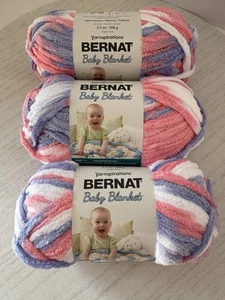 Bernat Baby Blanket Super Bulky Yarn Lot of 3~3.5oz Skeins Pink/Blue 03305 - Picture 1 of 6