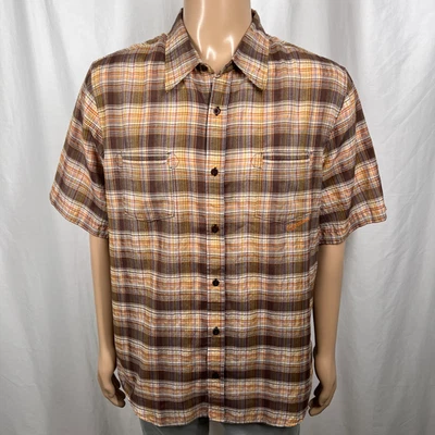Rip Curl Men's Large Brown/Orange Plaid Lightweight Short Sleeve Button-Up Shirt - Image 1 of 4