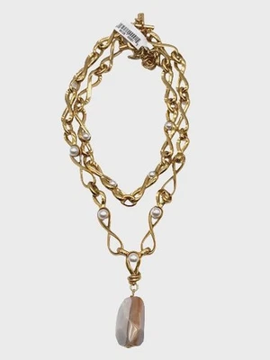 Oscar de la Renta Women's Gold Twisted Loop Agate Stone Pearl Necklace - Image 1 of 2