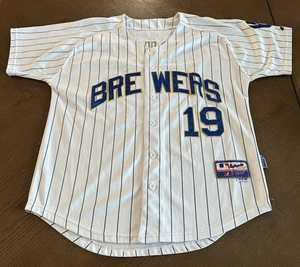 Majestic Authentic Milwaukee Brewers Robin Yount #19 Baseball Jersey Size 48 HOF - Picture 1 of 8