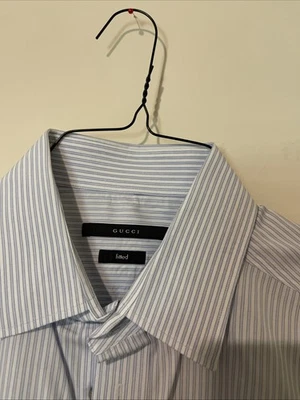 Gucci Auth Men’s Shirt . Size 43/17 Blue And White Striped, Fitted 100% Cotton - Image 1 of 4