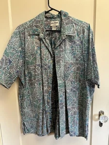 Cooke Street Honolulu Hawaiian Shirt XL Batik Print Blue Beige Cotton #4592 - Picture 1 of 4