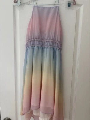 Vestido H&M Ocasión Especial Niñas Arco Iris Ombre Alto Bajo Verde azulado Rosa Talla 14 Foto 1 de 4