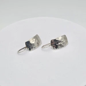 Vtg SILPADA Earrings 925 Sterling Silver Hammered Convex Rectangle Dangle Drop - Picture 1 of 4