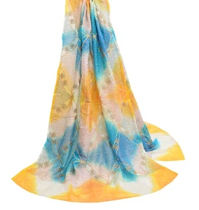 Sushila Vintage Multi-Color Scrap Dupatta Art Chiffon Sequins Work Long Stole - Picture 1 of 12