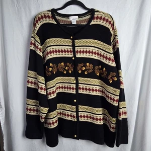 Vintage KB Collections Autumn Fall Cardigan Sweater Decorative Buttons Womens 2X - Picture 1 of 8