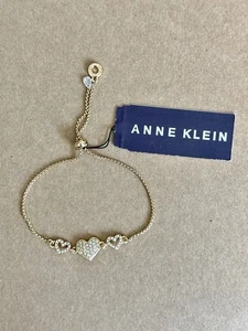 🆕 Anne Klein Gold Tone Crystal Heart Slider Bracelet | Adjustable | with Tag - Picture 1 of 3