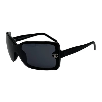 Chanel Sunglasses Rimless Rectangle Wraparound Black Authentic Shield 5065 - Image 1 of 4