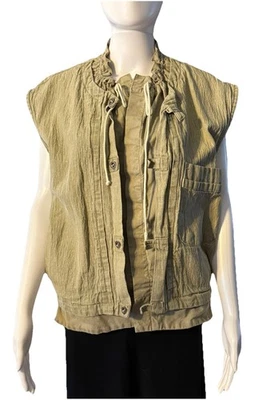 Vintage 80s Sasson Beige Utility Vest New Wave Punk Military Futuristic SZ S - Image 1 of 4