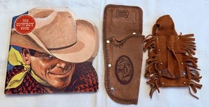 Vntg Crrawford THE COWBOY BOOK, DAVY CROCKETT KNIFE SHEATH, TOY LEATHER HOLSTER - Picture 1 of 13
