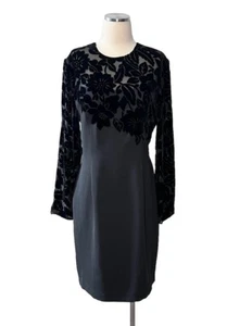 Carmen Marc Valvo Women's Black Velvet Sheer Floral Upper Sheath Size 10 Holiday - Picture 1 of 8