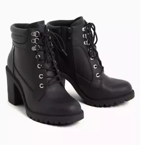 Stivaletti Torrid Hiker neri ecopelle stringati zip laterale nuovi con etichetta donna taglia 9 - Foto 1 di 10