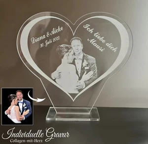 Acryl Aufsteller Hochzeit Valentinstag Fotogravur Lasergravur Geschenk Gravur - Bild 1 von 2