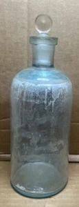 Vintage Blue Aqua Glass Apothecary Bottle With Glass Topper - Picture 1 of 5