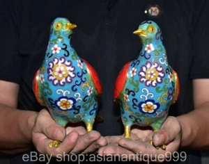 Coppia statue piccione animali piccione bronzo cinese antico bronzo cloisonne dorato dinastia 8,8 - Foto 1 di 13