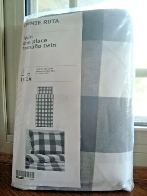 IKEA Duvet Quilt Cover with Pillowcase Bed Set Gray White Checked Striped NEW - Image 1 of 4