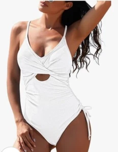 White ribbed one piece bathing suit - new with tags size small - Picture 1 of 3