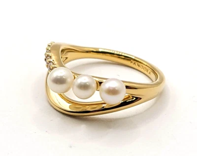 Anillo Pandora Perla Cultivada de Agua Dulce Tratada Doble Banda 163258C01-48 tamaño 4.5 Foto 1 de 4
