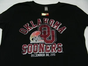 OKLAHOMA SOONERS DISTRESSED AND EMBELLISHED WOMEN'S SLIM FIT LARGE SIZE T SHIRT - Picture 1 of 6
