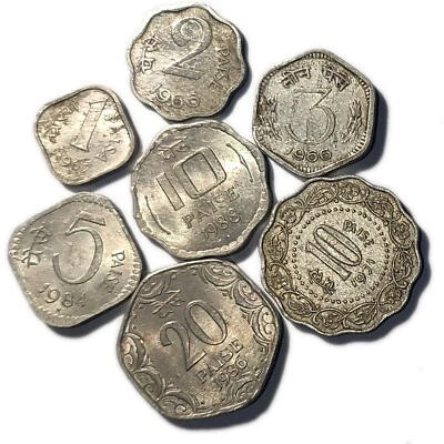 REPUBLIC INDIA 1,2,3,5,10,20 PAISA ALUMINIUM COLLECTIBLE COINS LOT - 7 COINS - Image 1 of 2