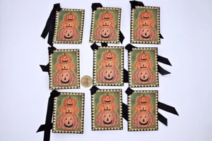 9~Primitive~Fall~Autumn~Pumpkin Stacks~Linen Cardstock~Gift~Hang~Tags - Picture 1 of 1