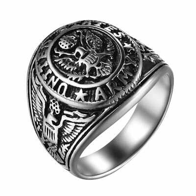 Anillo de acero inoxidable chapado en oro águila ejército de Estados Unidos sello del ejército banda de motociclista para hombre Foto 1 de 4