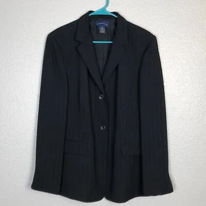 Charter Club Black Long Sleeve Blazer Grey Striped Size 16 Lined Button Front  - Picture 1 of 6