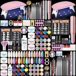 Full Acrylic Nail Kit with UV Nail Lamp Electric Nail Drill Machine Gitter Nails - Picture 1 of 19