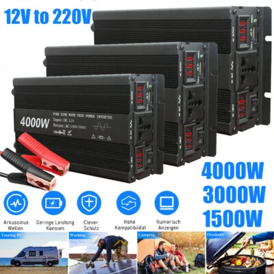 MARKENLOS 4000W/3000W/1500W Reiner Sinus Spannungswandler 12V 220V Wechselrichter Inverter