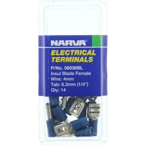 NARVA 56036BL CRIMP TERMINAL FEMALE BLADE INSULATED BLUE 4mm WIRE 6.3mm TAB - Picture 1 of 5