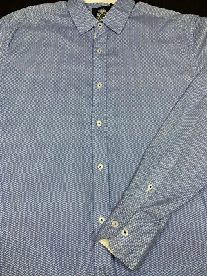 English Laundry 男式纽扣前长袖蓝色白色衬衫 M 码 — 第 1/4 张图片