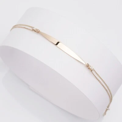 Pulsera de identificación grabable en oro de 14K para regalo personalizado para ella Foto 1 de 4