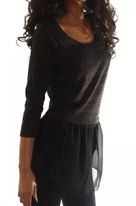 Damen 3/4 Ärmel schwarz gestreift transparent Unterteil Shirt Frühling Top Bluse Sm Med NEU - Bild 1 von 2